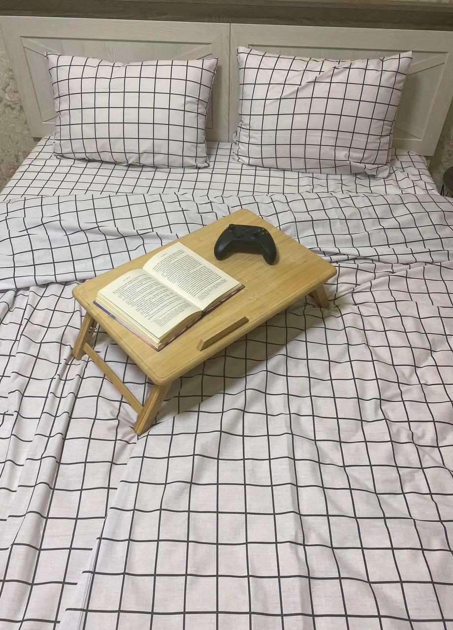 Постельное белье хлопковое в Клетку Двуспальное Простынь на резинке 160x200х20 Бязь Белое 70 х 70 No Brand (276973934)