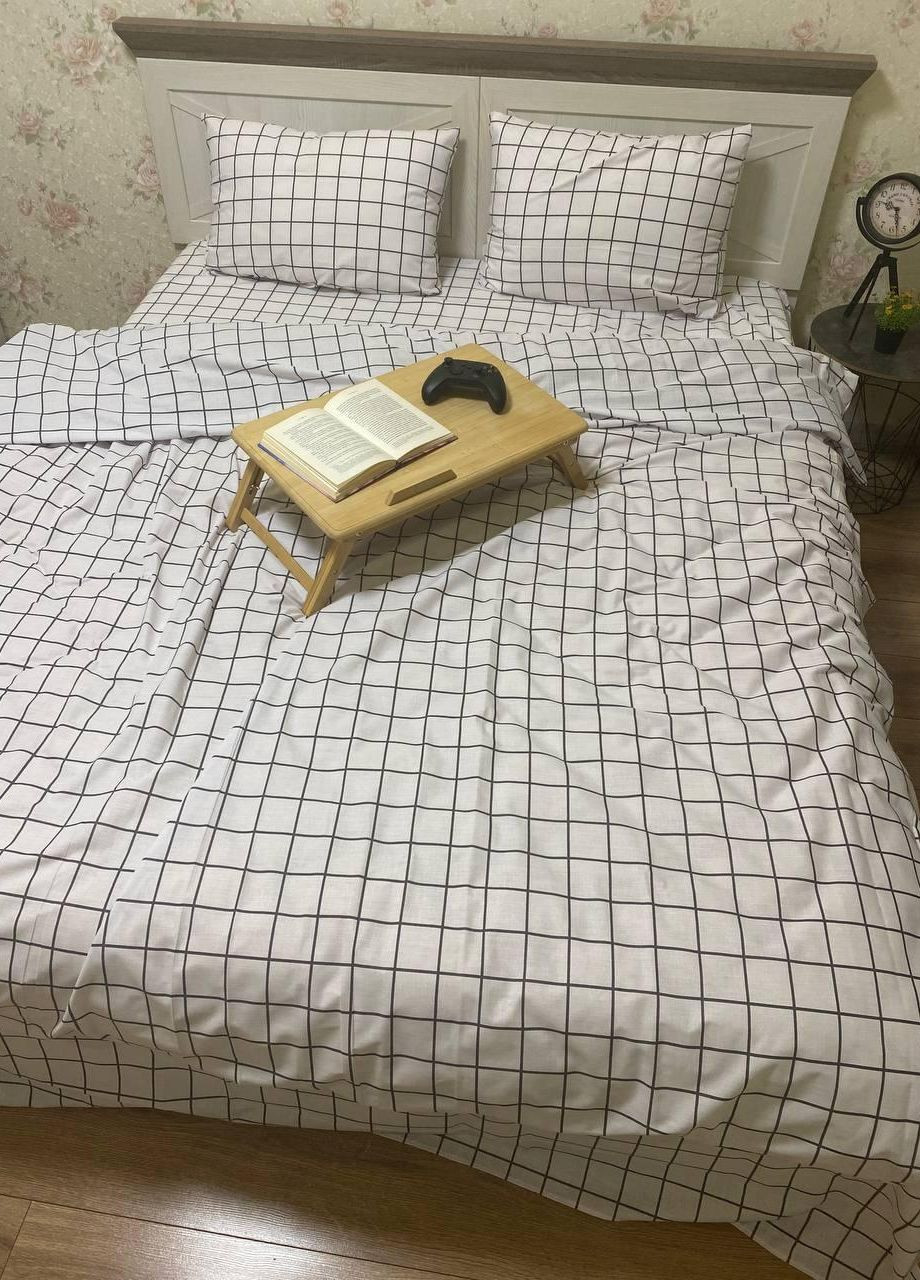 Постельное белье хлопковое в Клетку Двуспальное 180 x 220 Бязь Белое 50 х 70 No Brand (276974145)