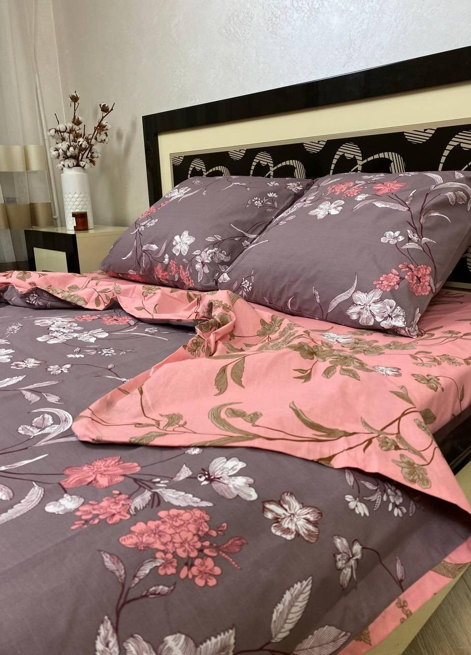 Постільна білизна бавовняна Квіти Євро 200 x 220 Бязь Сірий 70 х 70 No Brand (276974927)