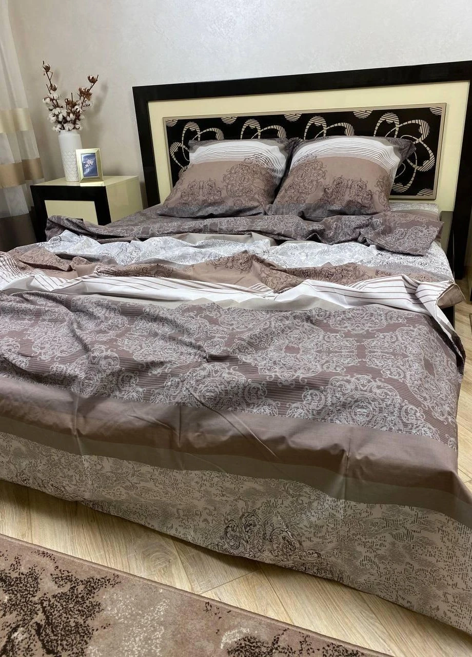 Постільна білизна бавовняна Візерунки Півтораспальна 150 x 220 Бязь Сіра 50 х 70 No Brand (276974470)