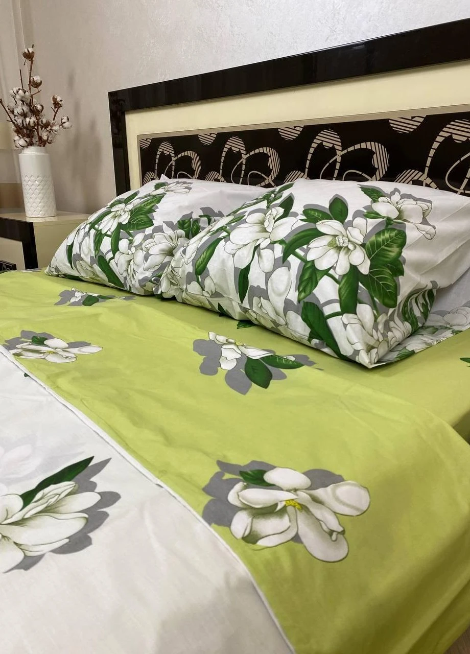 Постільна білизна бавовняна Квіти Півтораспальна 150 x 220 Бязь Білий 50 х 70 No Brand (276974367)