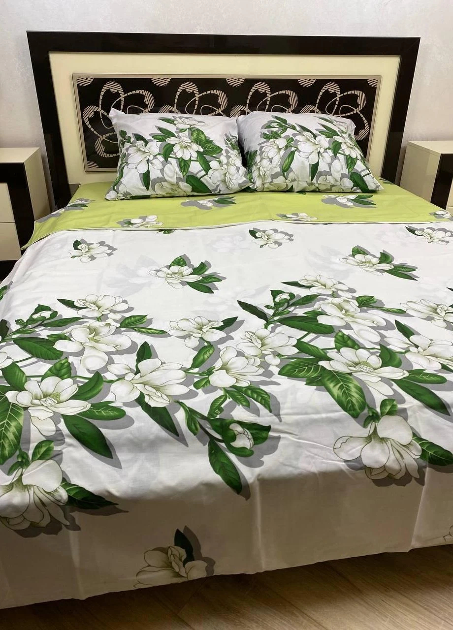 Постільна білизна бавовняна Квіти Півтораспальна 150 x 220 Бязь Білий 50 х 70 No Brand (276974367)