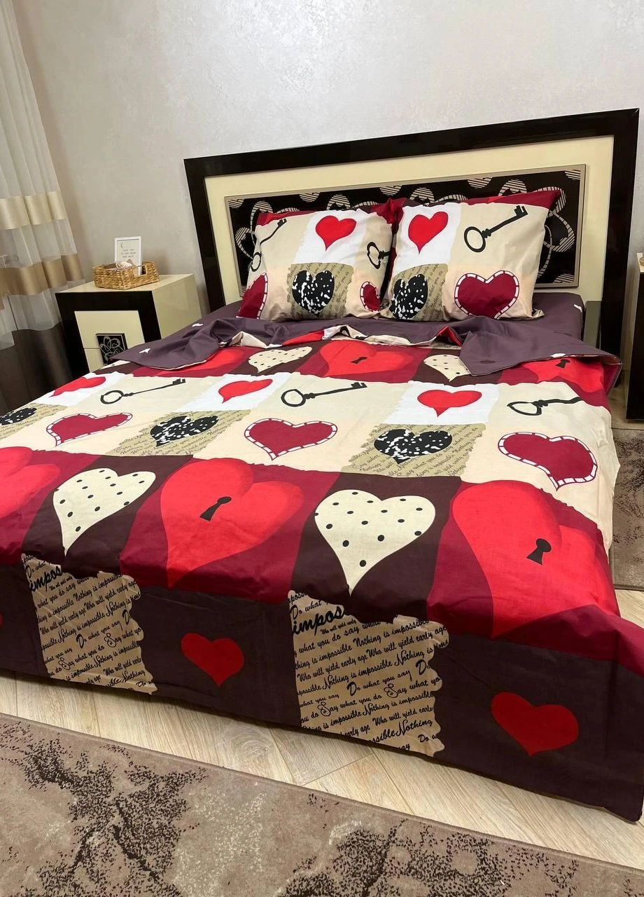 Постільна білизна бавовняна Серце Півтораспальна 150 x 220 Бязь Коричневий 70 х 70 No Brand (276974003)