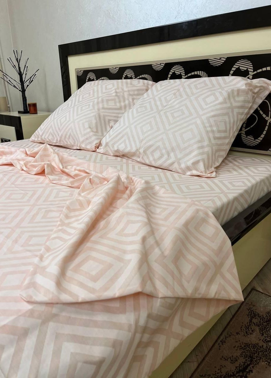 Постельное белье хлопковое Узоры Двуспальное Простынь на резинке 160x200х20 Бязь Пудровый 50 х 70 No Brand (276974310)