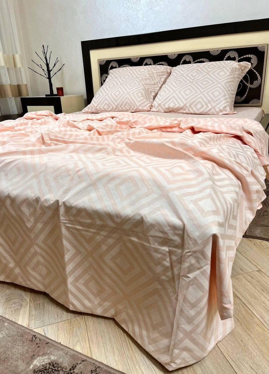 Постельное белье хлопковое Узоры Евро Простынь на резинке 160x200х20 Бязь Пудровый 70 х 70 No Brand (276974355)