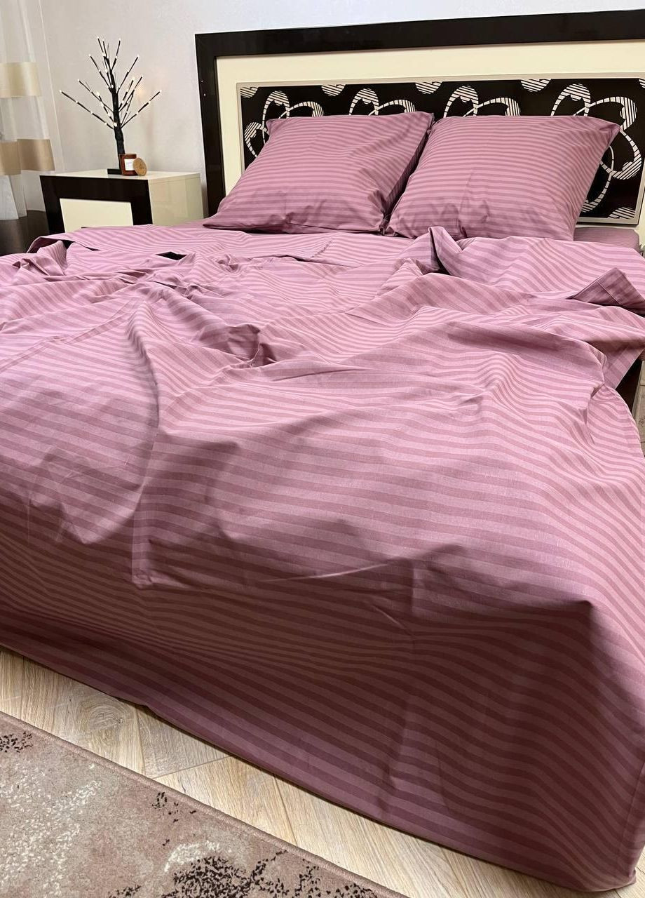 Постільна білизна бавовняна Смужка Двоспальна 180 x 220 Бязь Сливовий 70 х 70 No Brand (276974685)