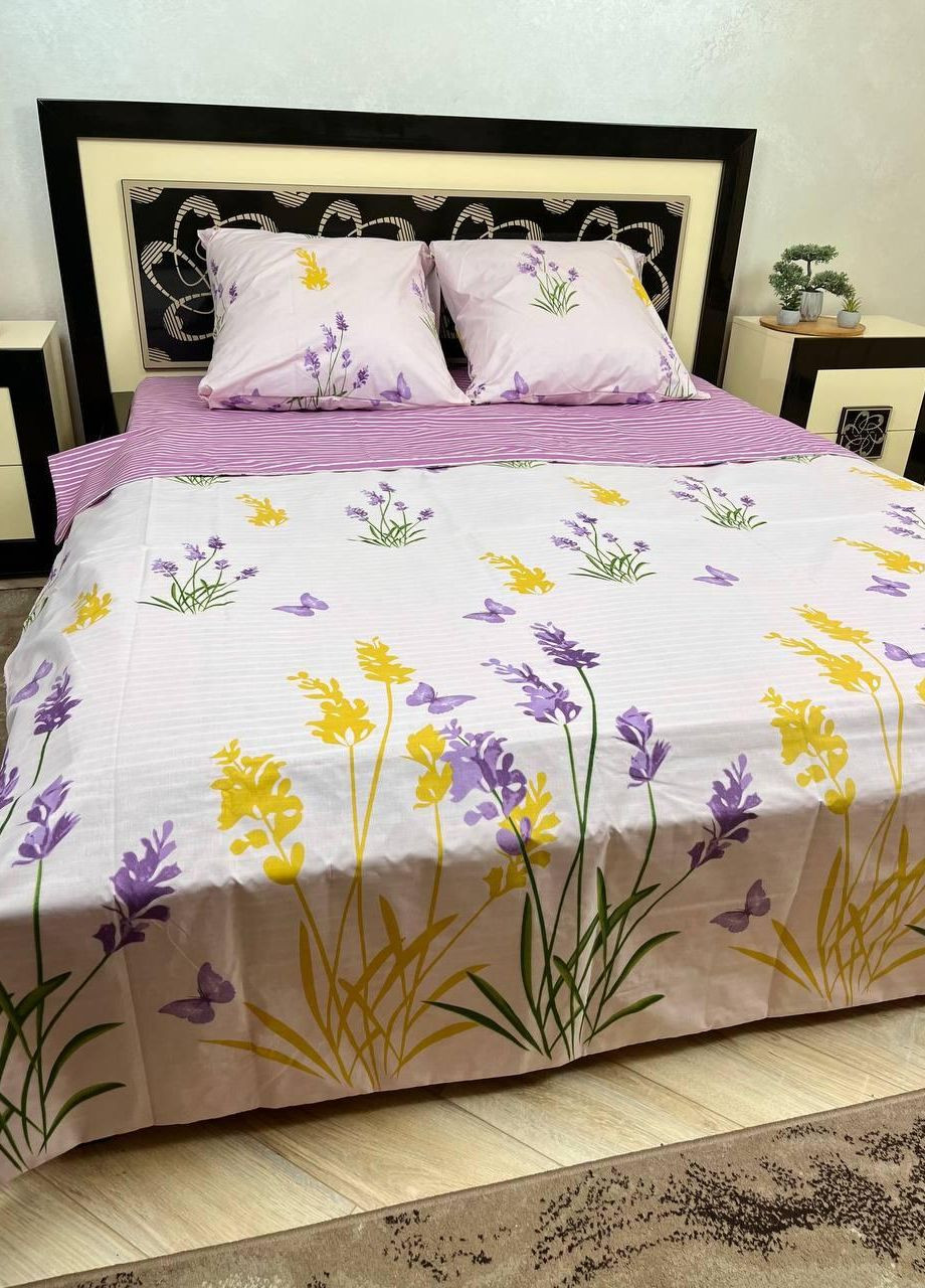 Постільна білизна бавовняна Квіти Євро Простирадло на гумці 180x200х20 Бязь Білий 70 х 70 No Brand (276974357)