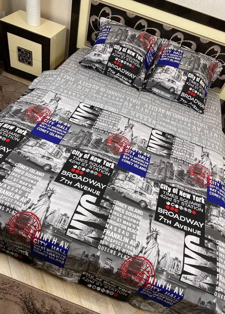 Постельное белье хлопковое Города Евро Простынь на резинке 180x200х20 Бязь Серый 70 х 70 No Brand (276974912)