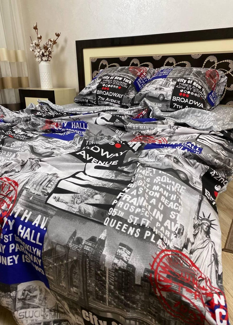 Постільна білизна бавовняна Міста Двоспальна Простирадло на гумці 180x200х20 Бязь Сірий 50 х 70 No Brand (276974432)