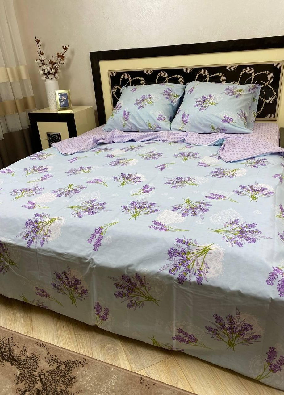 Постельное белье хлопковое Цветы Евро Простынь на резинке 180x200х20 Бязь Голубой 70 х 70 No Brand (276974849)