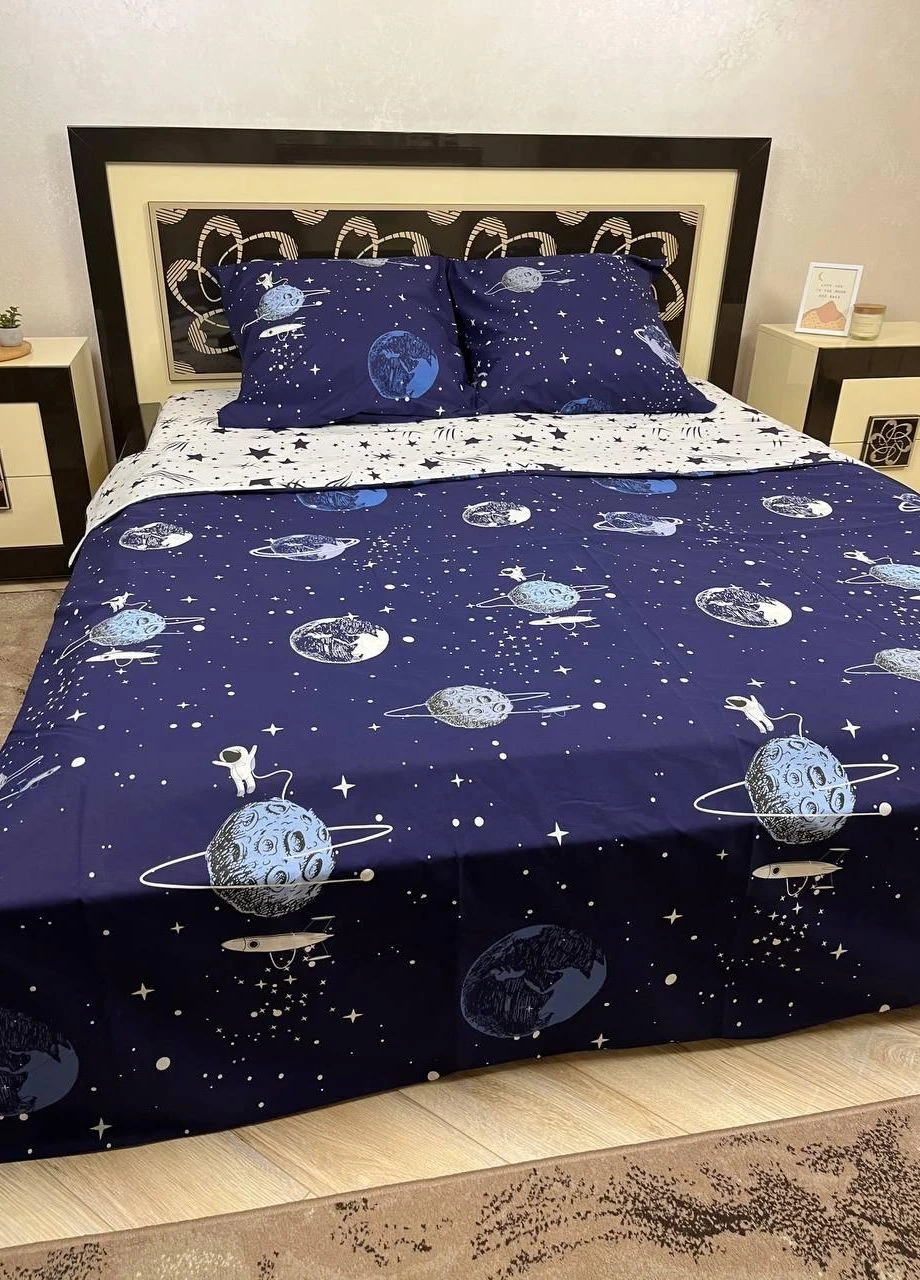 Постільна білизна бавовняна Планети Євро 200 x 220 Бязь Синій 50 х 70 No Brand (276973956)