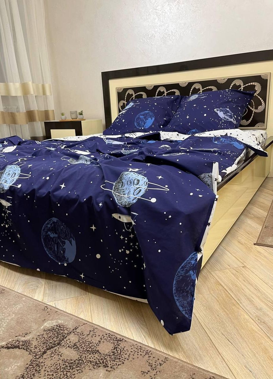 Постельное белье хлопковое Планеты Евро Простынь на резинке 180x200х20 Бязь Синий 70 х 70 No Brand (276974283)