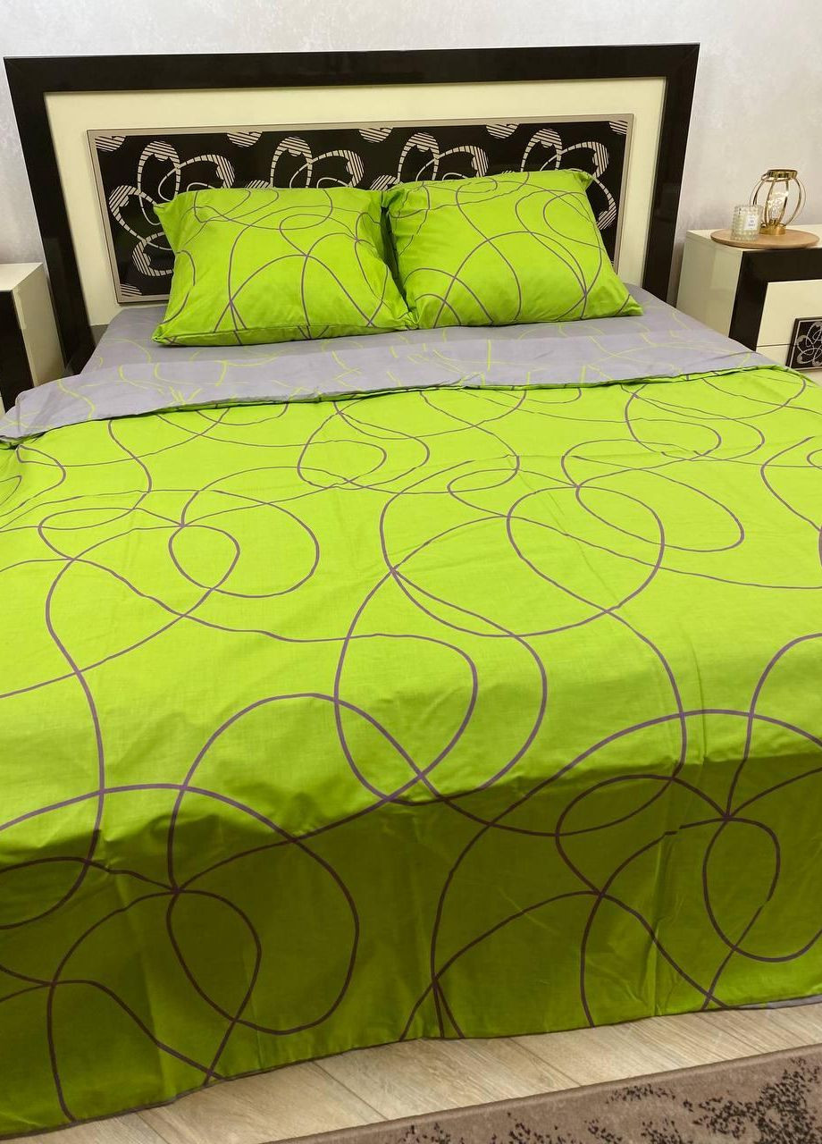 Постільна білизна бавовняна Візерунки Євро Простирадло на гумці 180x200х20 Бязь Зелений 50 х 70 No Brand (276974304)