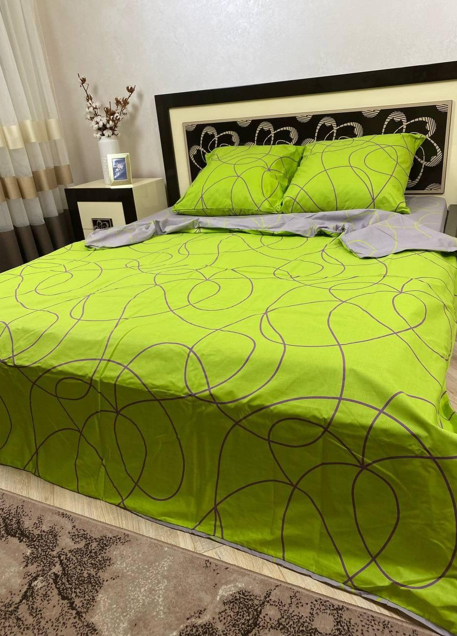 Постельное белье хлопковое Узоры Двуспальное Простынь на резинке 160x200х20 Бязь Зеленый 70 х 70 No Brand (276974197)