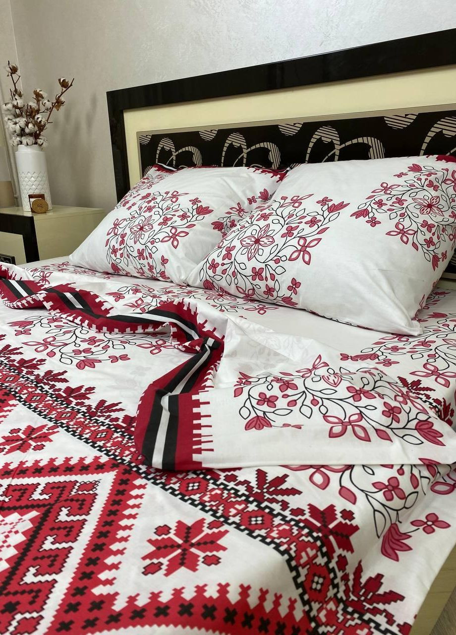 Постільна білизна бавовняна Вишиванка Євро Простирадло на гумці 180x200х20 Бязь Біла 50 х 70 No Brand (276974647)