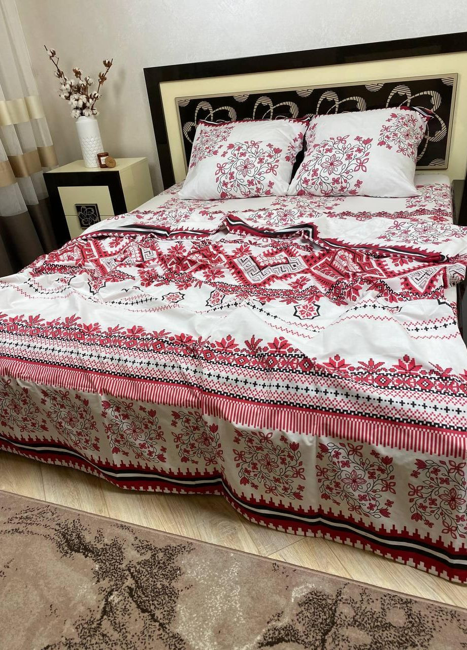 Постільна білизна бавовняна Вишиванка Євро Простирадло на гумці 180x200х20 Бязь Біла 50 х 70 No Brand (276974647)