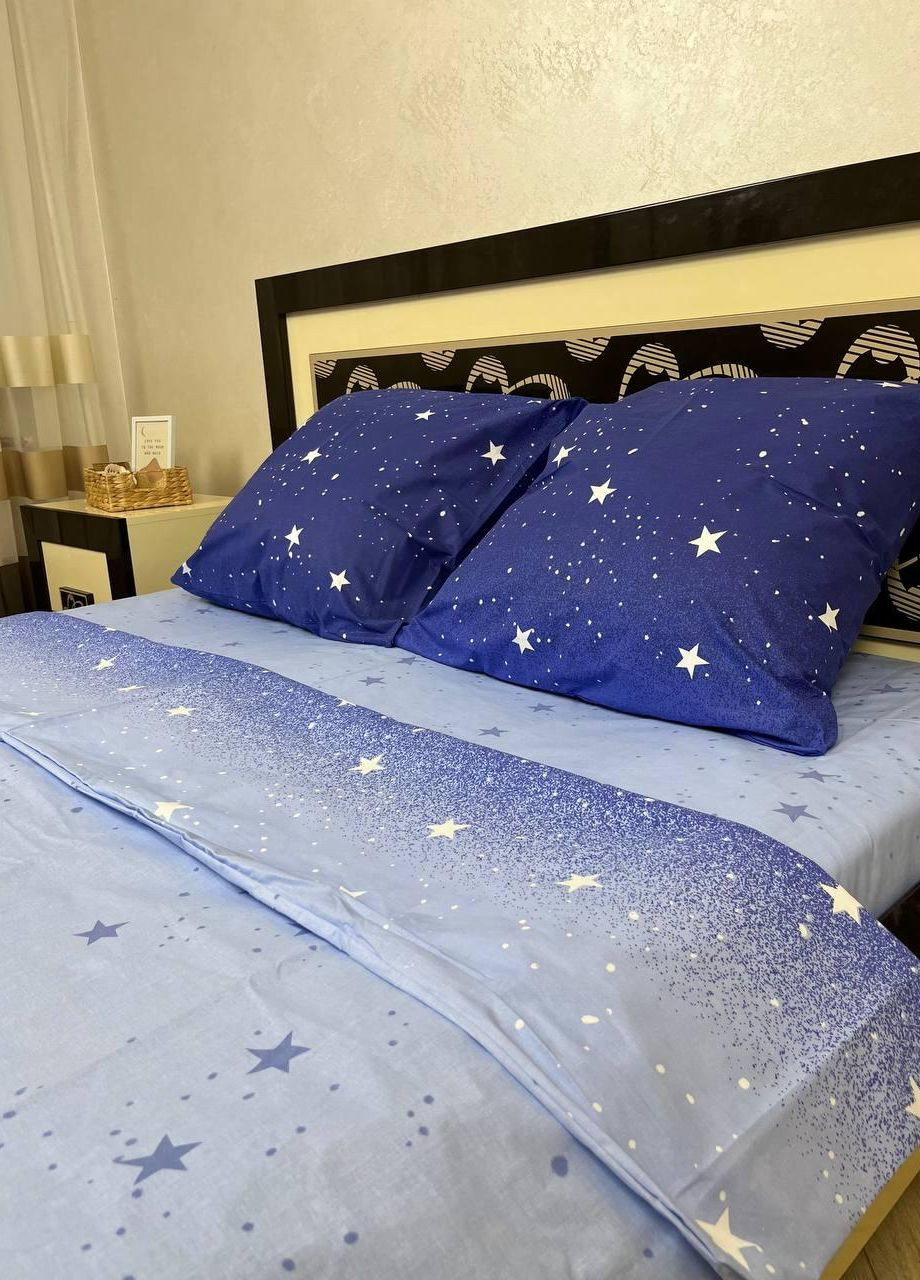 Постільна білизна бавовняна Зірки Двоспальна 180 x 220 Бязь Синій 70 х 70 No Brand (276974936)