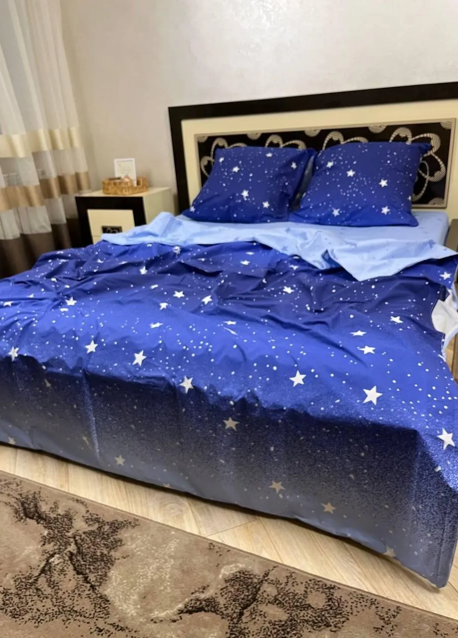 Постільна білизна бавовняна Зірки Двоспальна 180 x 220 Бязь Синій 70 х 70 No Brand (276974936)