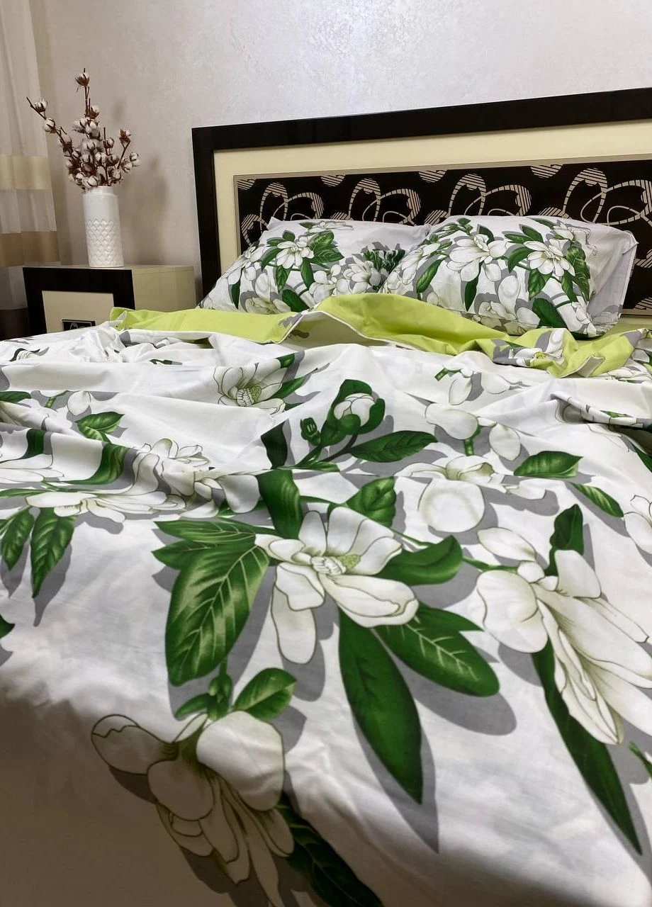 Постільна білизна бавовняна Квіти Євро 200 x 220 Бязь Білий 50 х 70 No Brand (276974068)