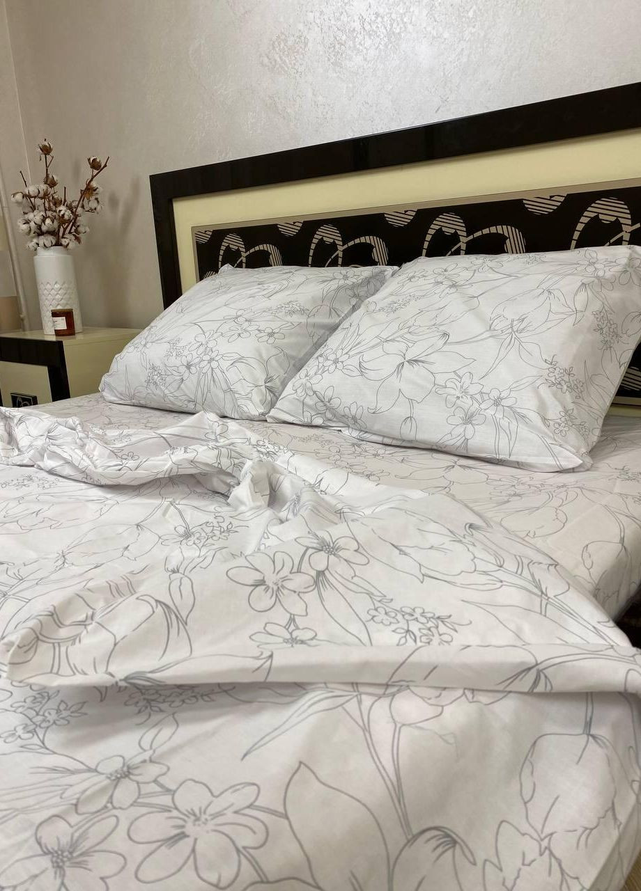 Постільна білизна бавовняна Квіти Двоспальна 180 x 220 Бязь Білий 70 х 70 No Brand (276974508)