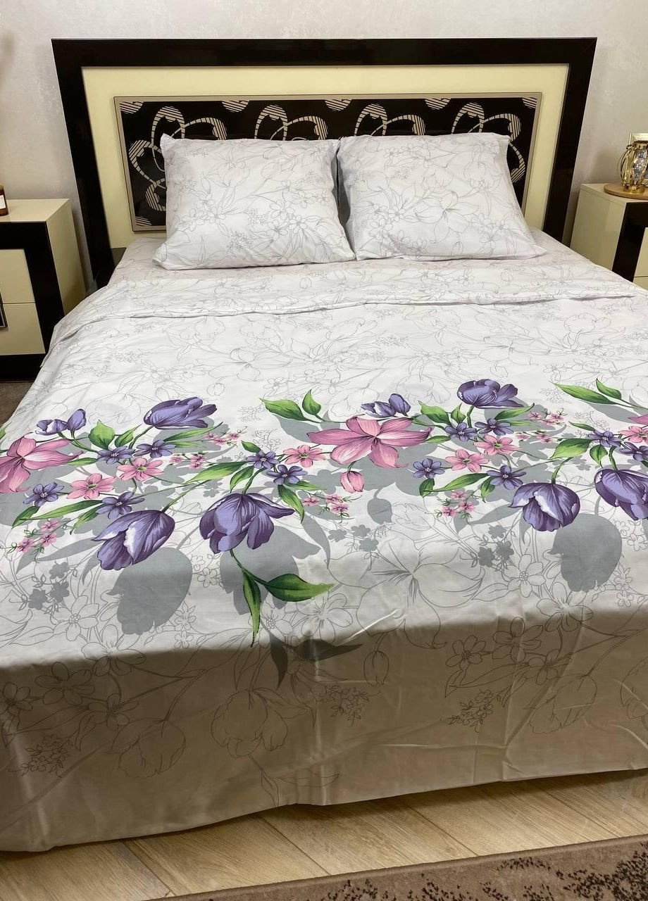 Постільна білизна бавовняна Квіти Євро Простирадло на гумці 160x200х20 Бязь Білий 70 х 70 No Brand (276974306)