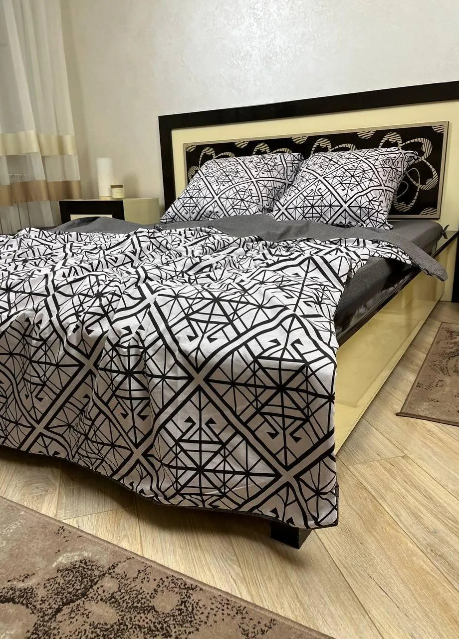 Постельное белье хлопковое Узоры Евро 200 x 220 Бязь Серое 70 х 70 No Brand (276974098)