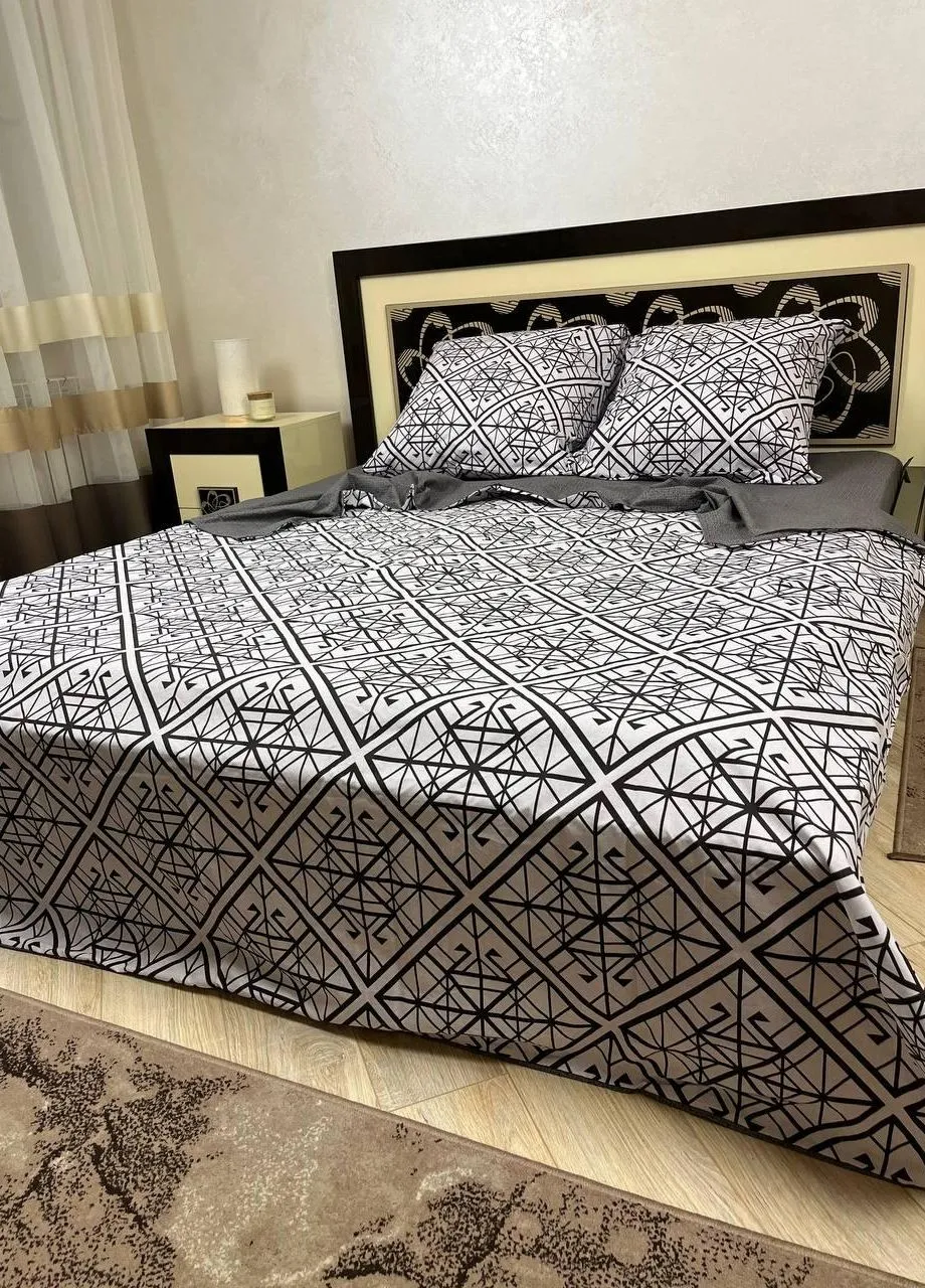 Постельное белье хлопковое Узоры Евро 200 x 220 Бязь Серое 70 х 70 No Brand (276974098)