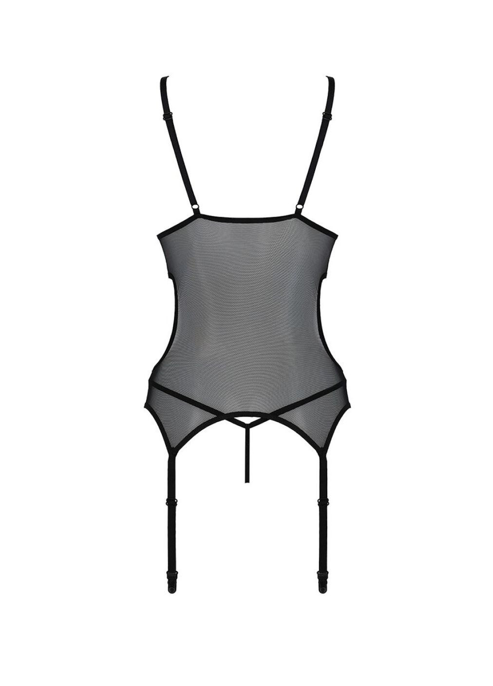 Корсет із підв’язками та ажурним ліфом Christa Corset black L/XL —, стрінги в комплекті Passion (276713763)