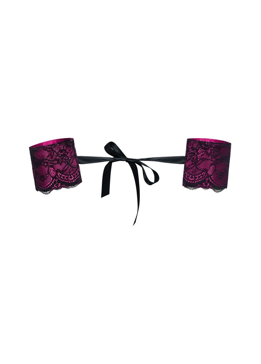 Атласні наручники-манжети на стрічках Roseberry cuffs, pink, прикрашені мереживом Obsessive (276717865)