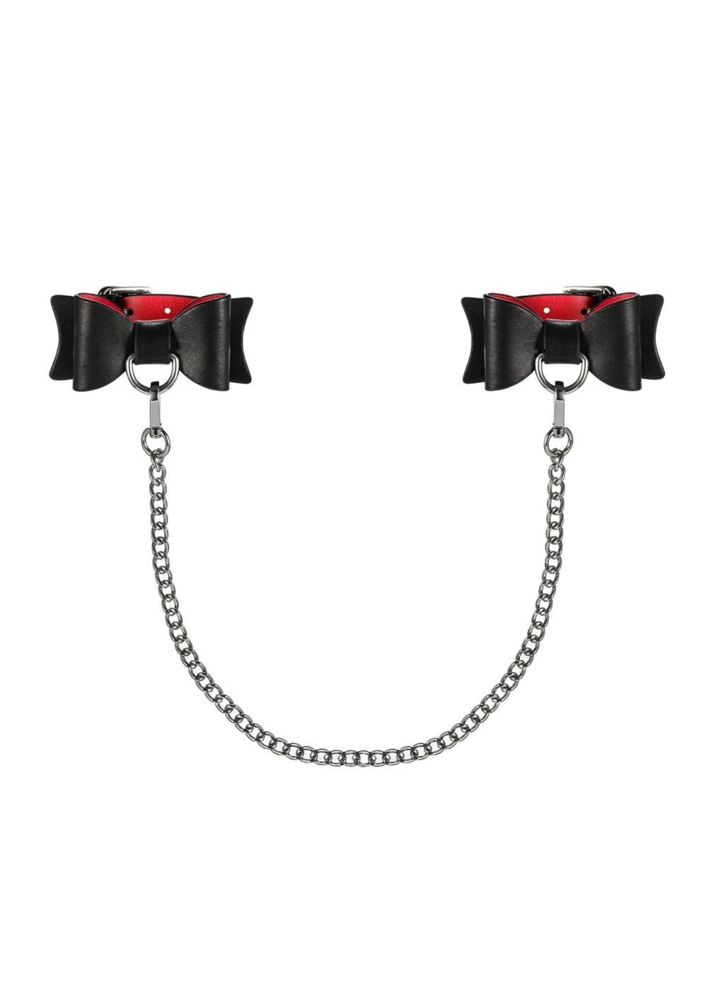 Кожаные наручники-банты с длинной цепью A745 cuffs, черно-красные, длинная цепь Obsessive (276717864)
