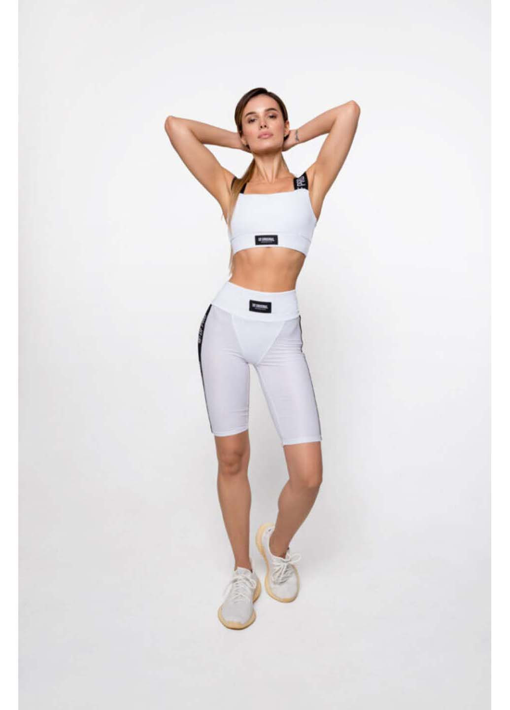 Белый демисезонный женский спортивный комплект велосипедки и топ pro bianco Designed for fitness
