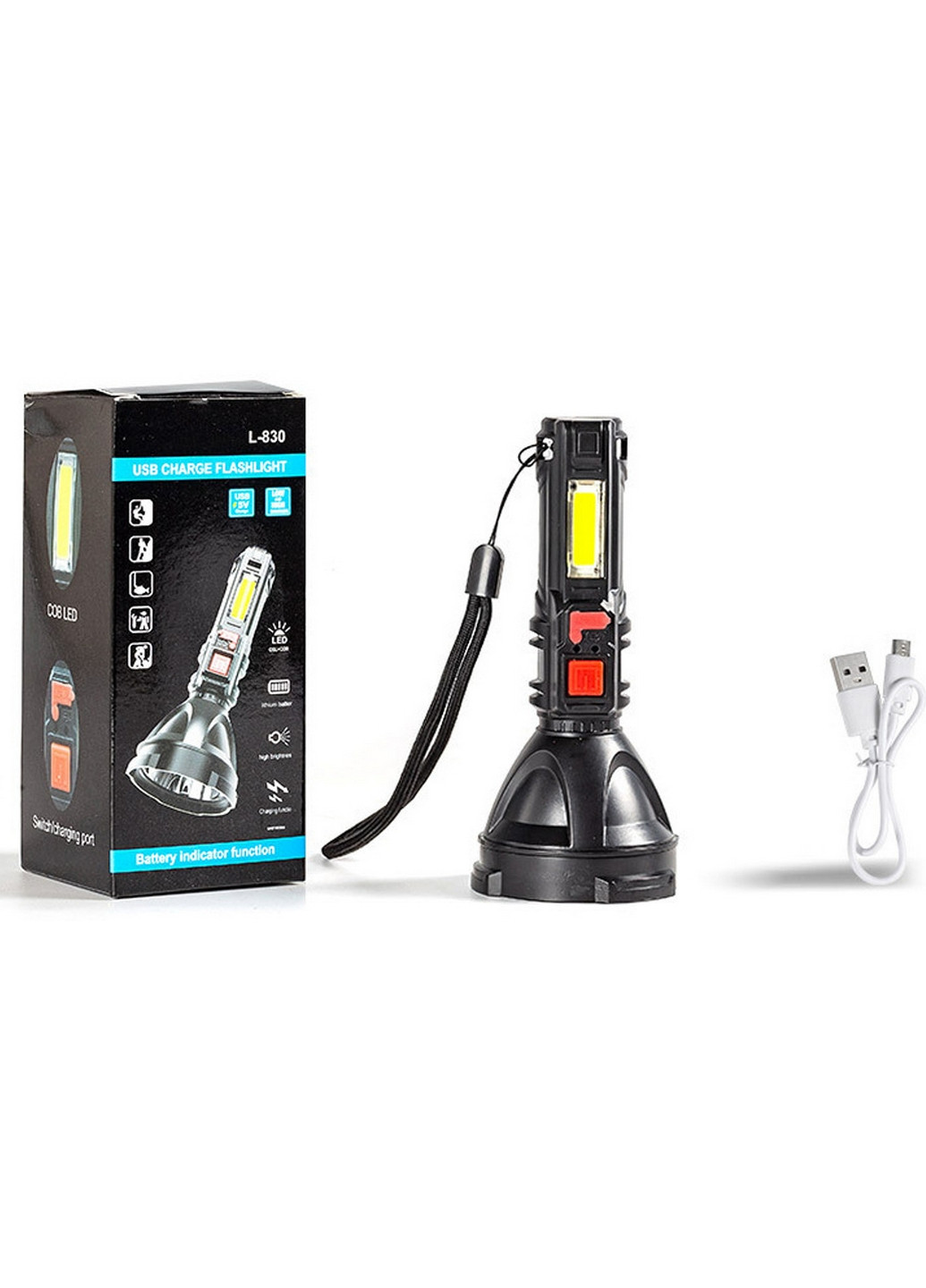 Кишеньковий, ручний акумуляторний ліхтарик із зарядкою від USB No Brand (276982592)