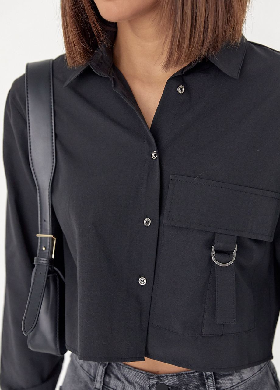 Укорочена жіноча сорочка з накладною кишенею Lurex (277151171)