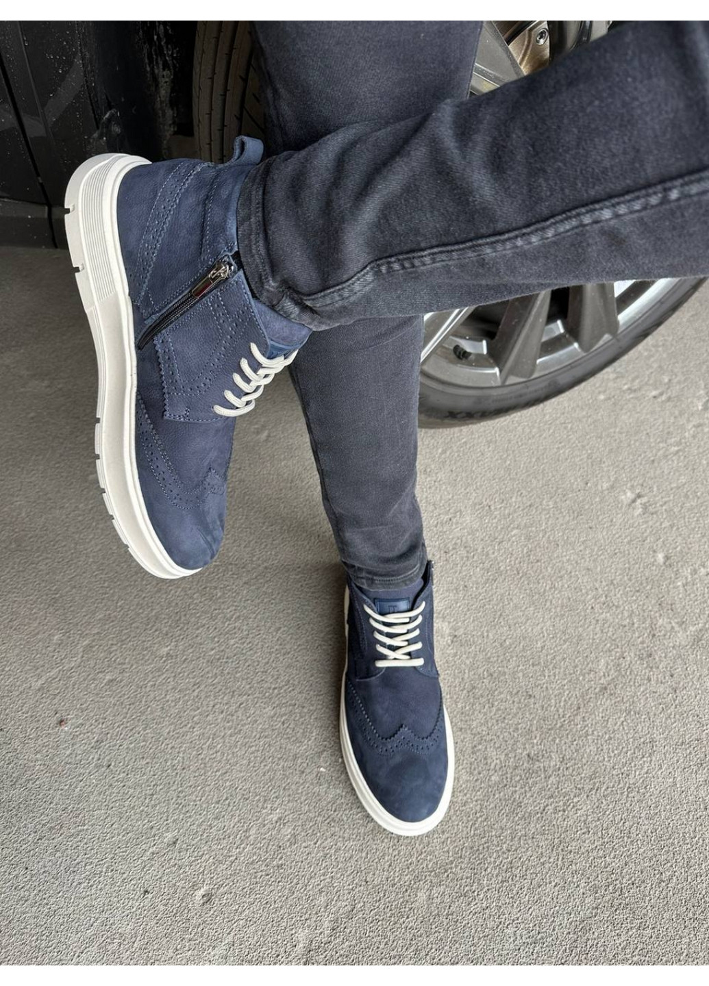 Синие осенние мужские ботинки из нубука 45 VZUTIK