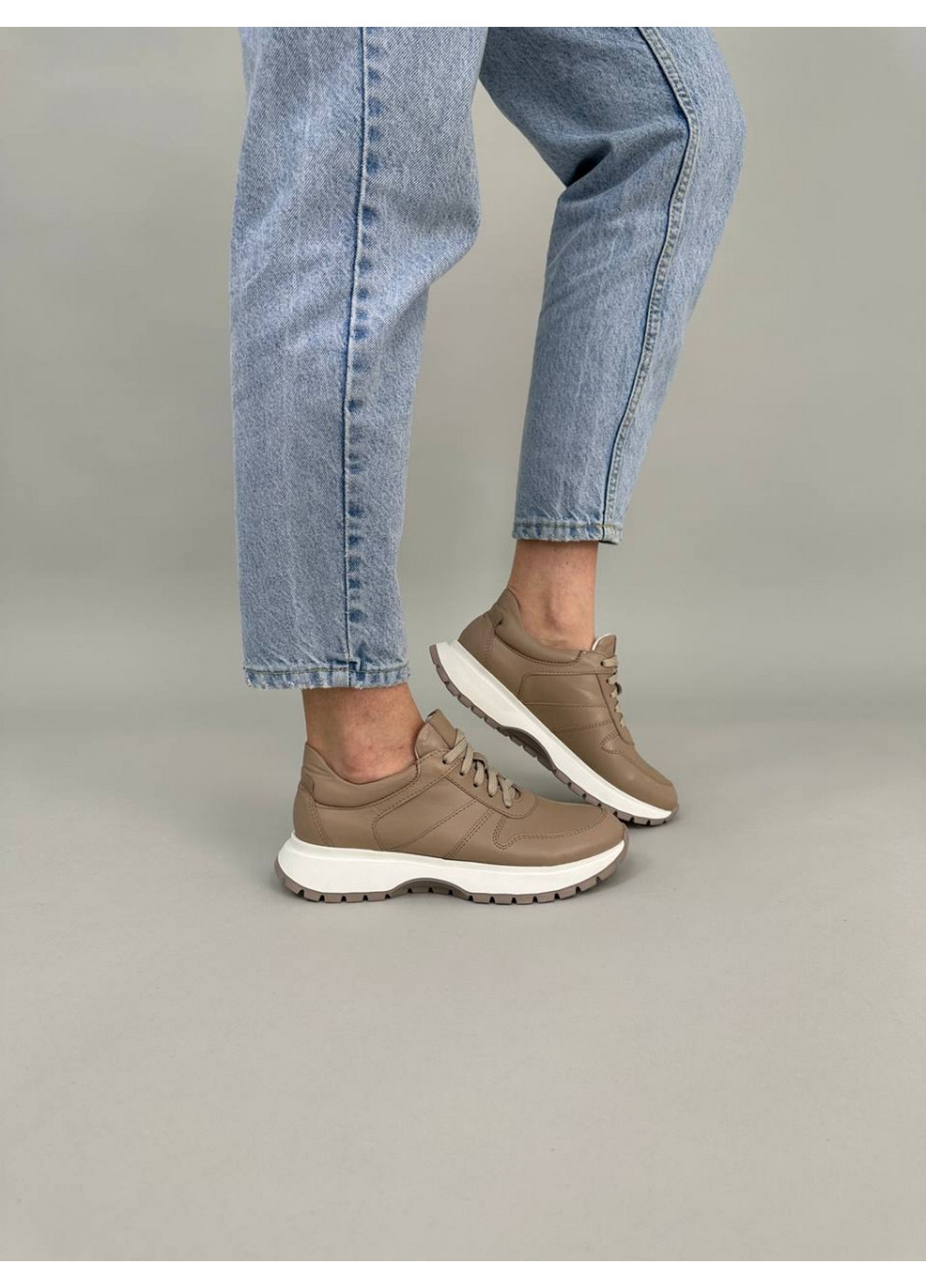 Кожаные женские кроссовки VZUTIK бежевые всесезоны (276982206)