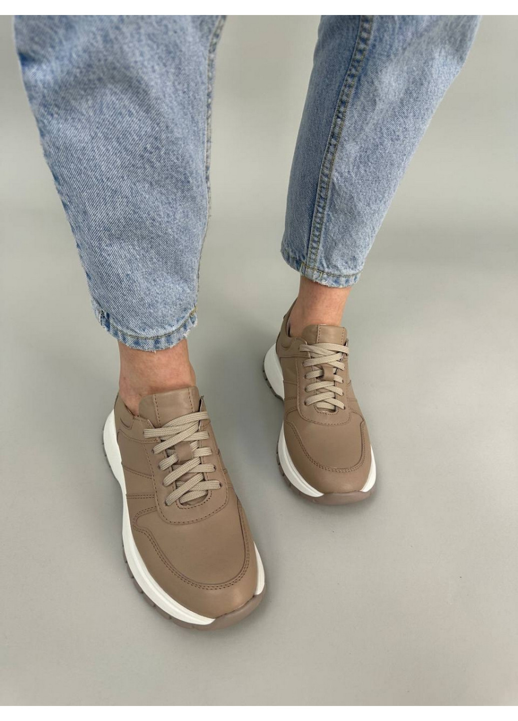 Кожаные женские кроссовки VZUTIK бежевые всесезоны (276982206)