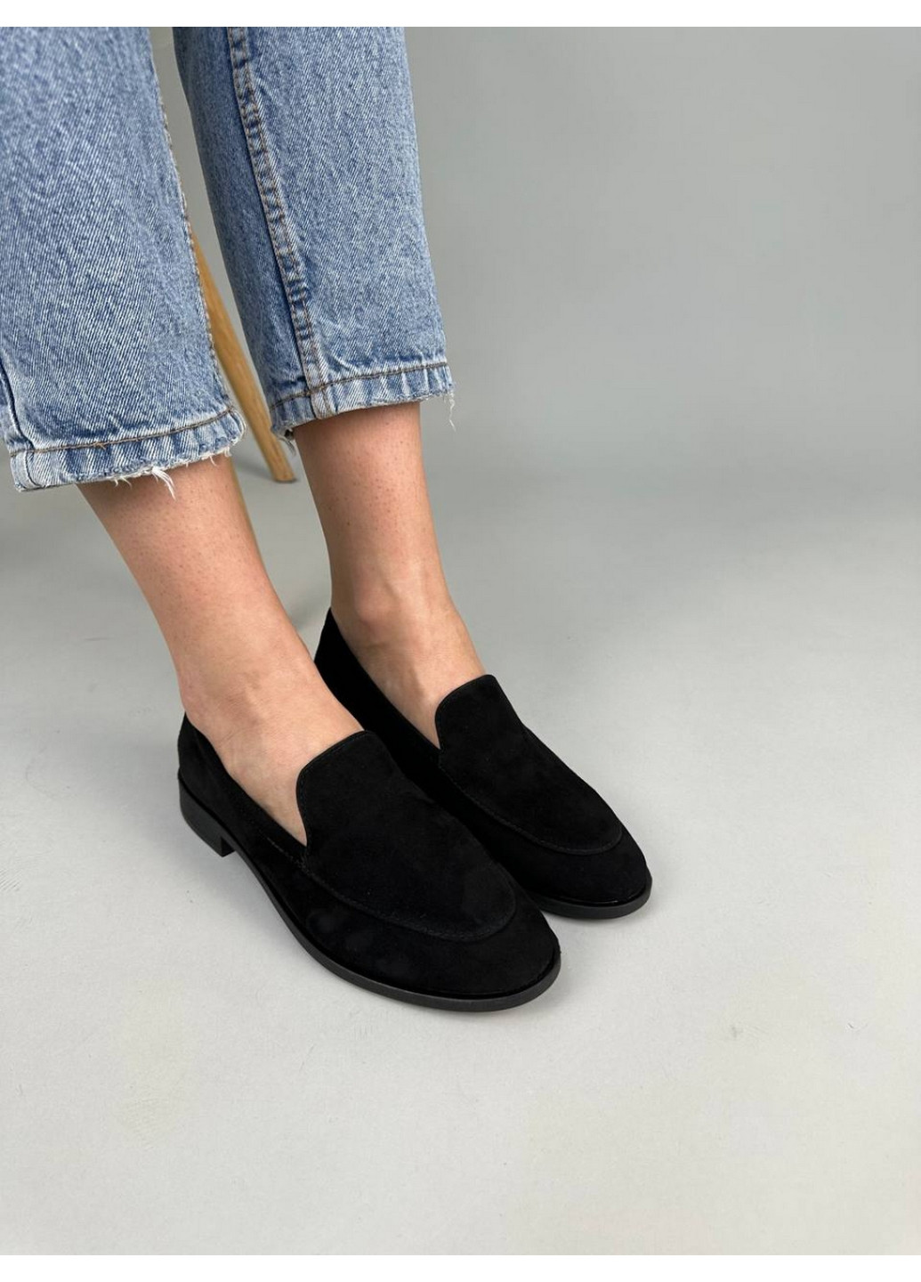 VZUTIK Велюровые женские лоферы черный з натуральная кожа, украина — (276985955)