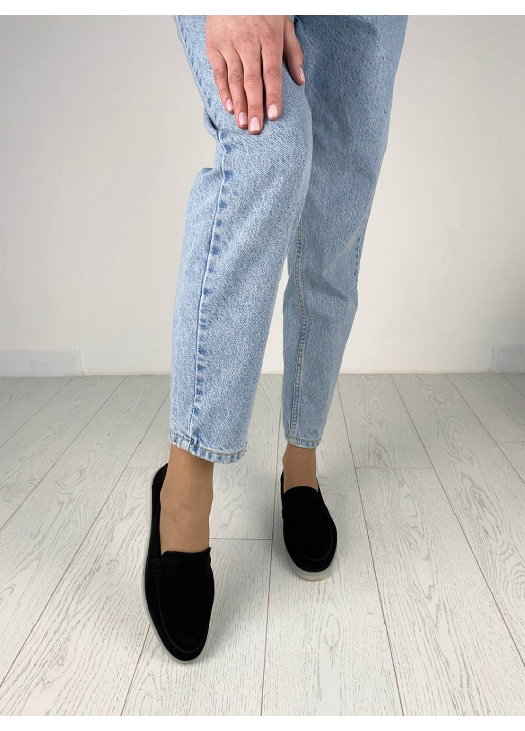 VZUTIK Замшеві жіночі лофери чорний з натуральна шкіра, україна — (276978341)