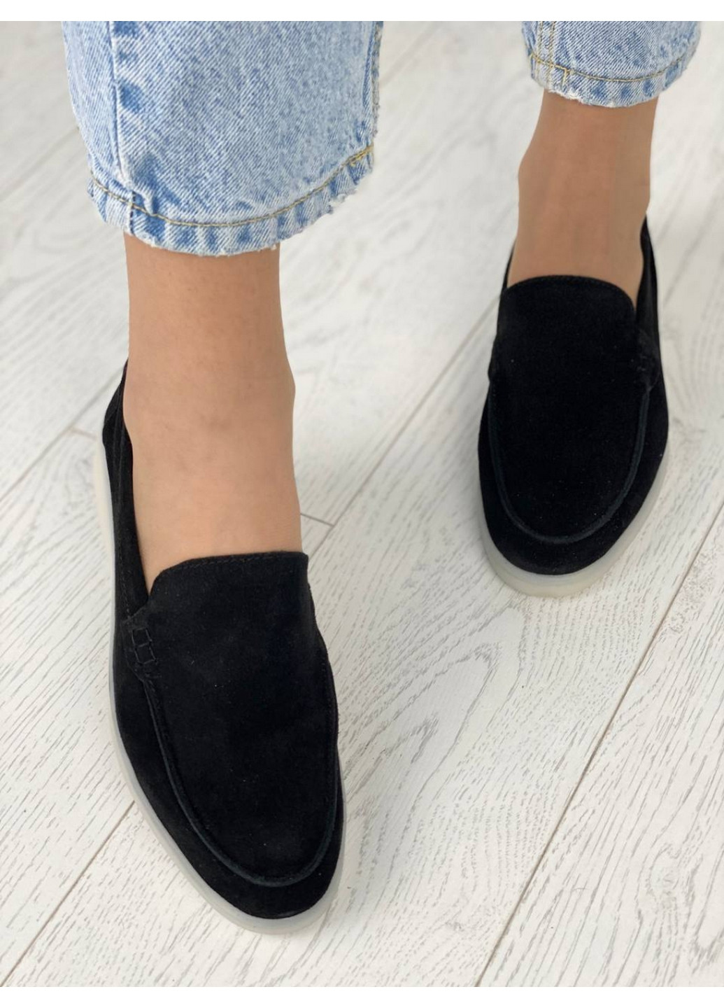 VZUTIK Замшеві жіночі лофери чорний з натуральна шкіра, україна — (276978341)