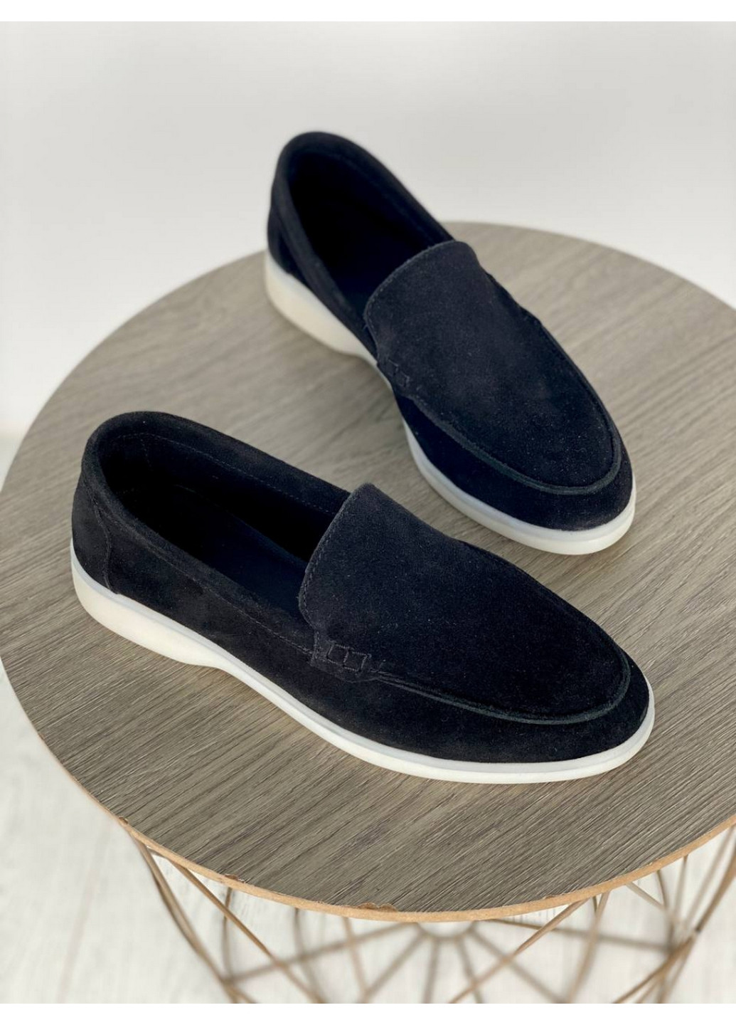 VZUTIK Замшеві жіночі лофери чорний з натуральна шкіра, україна — (276978341)