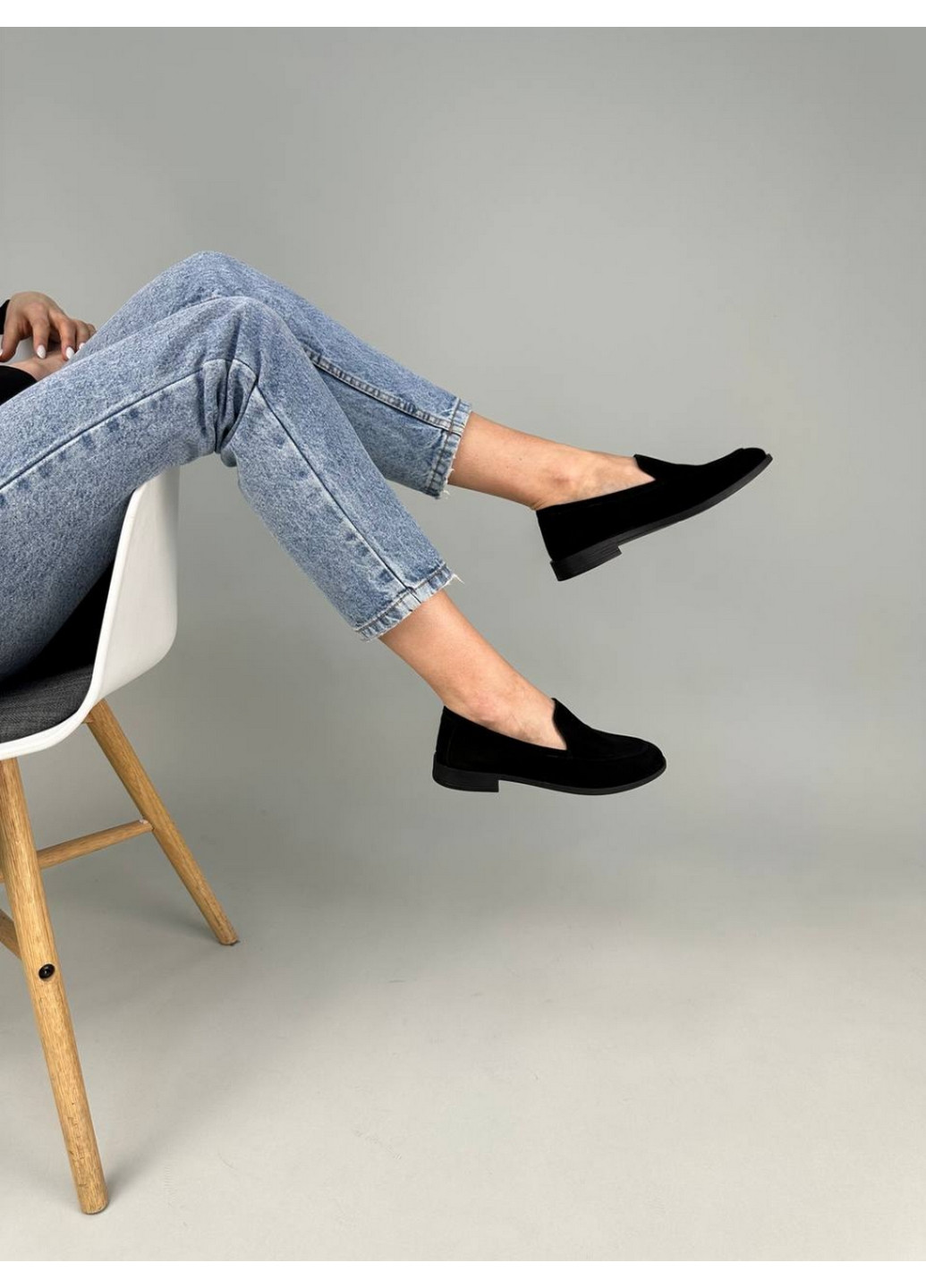 VZUTIK Велюровые женские лоферы черный з натуральная кожа, украина — (276984111)