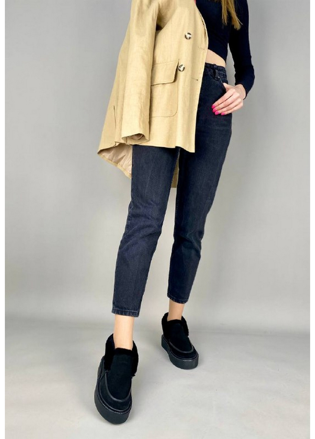 VZUTIK Замшеві жіночі лофери чорний з натуральна замша, україна — (276979331)