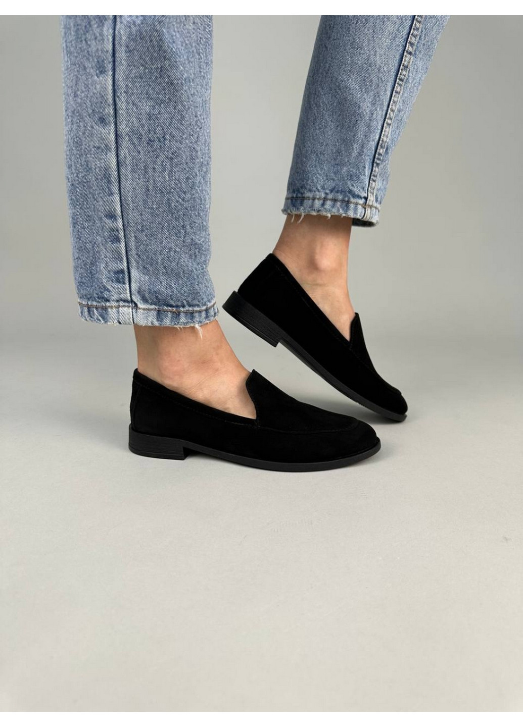 VZUTIK Велюрові жіночі лофери чорний з натуральна шкіра, україна — (276980426)