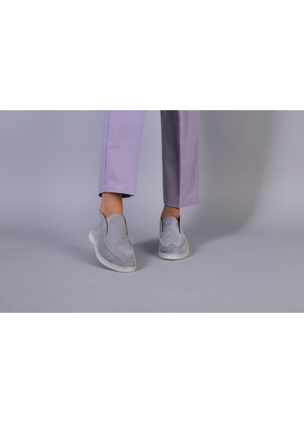 VZUTIK Замшевые женские лоферы серый з натуральная кожа, украина — (276981218)