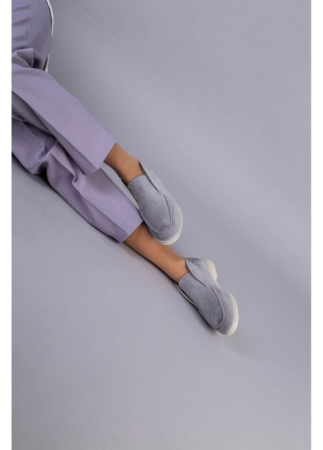 VZUTIK Замшевые женские лоферы серый з натуральная кожа, украина — (276981218)