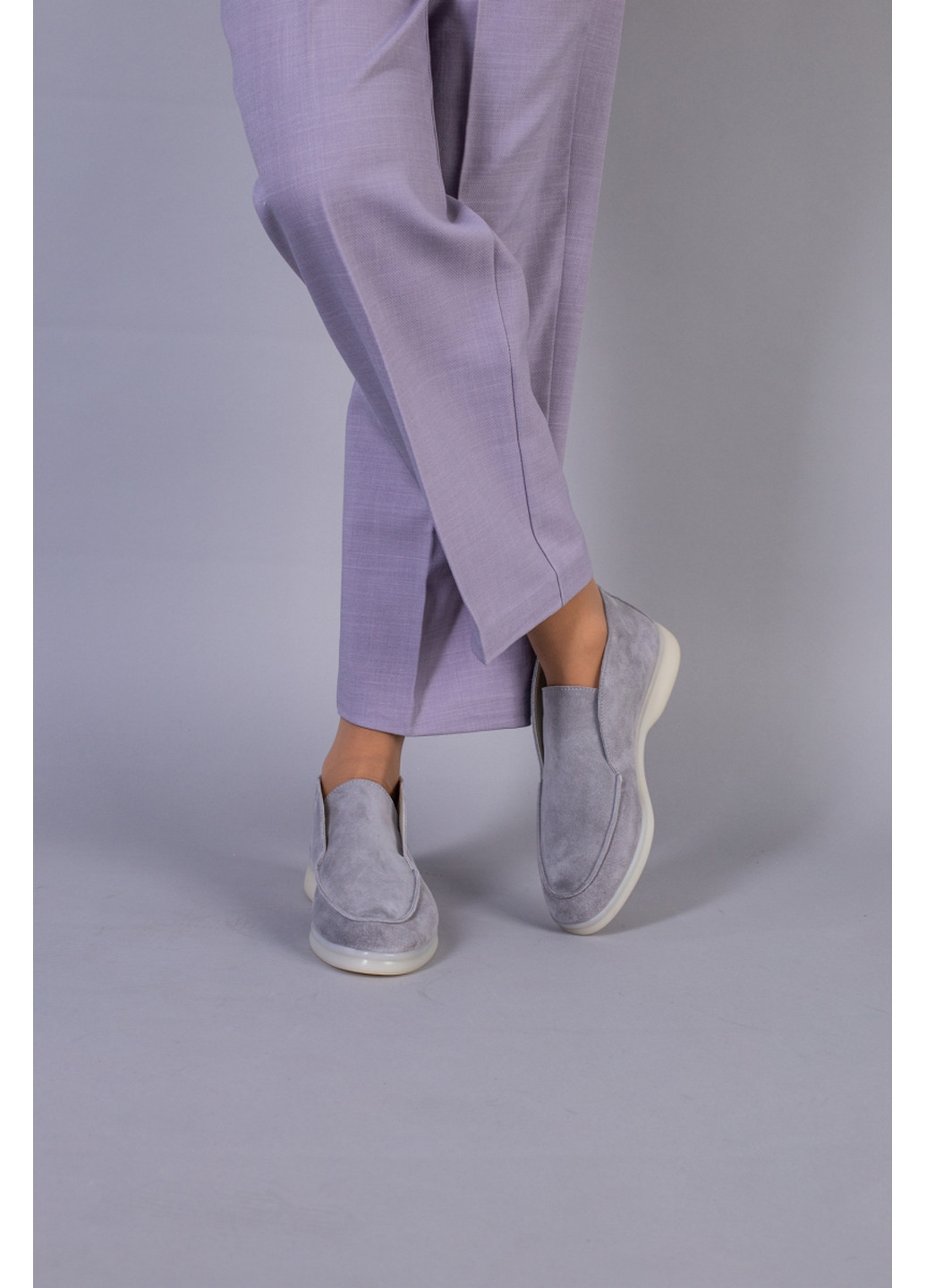 VZUTIK Замшевые женские лоферы серый з натуральная кожа, украина — (276981218)