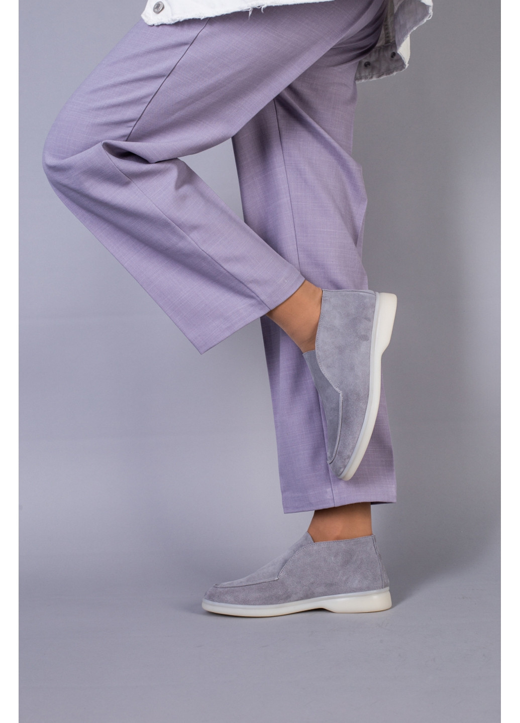 VZUTIK Замшевые женские лоферы серый з натуральная кожа, украина — (276981218)