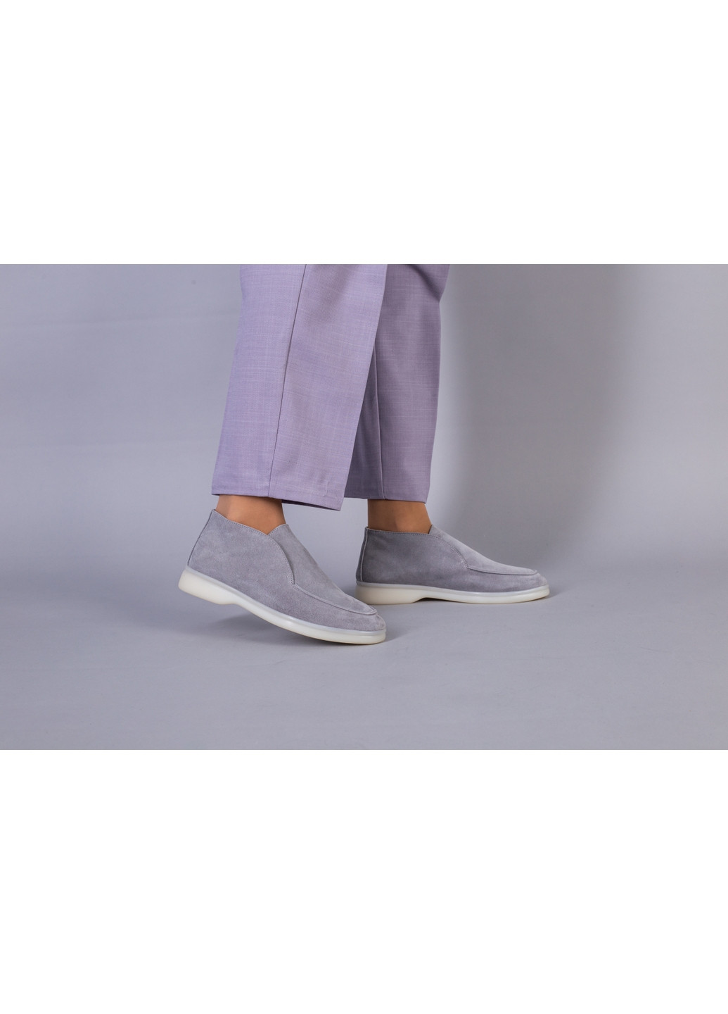 VZUTIK Замшевые женские лоферы серый з натуральная кожа, украина — (276981218)