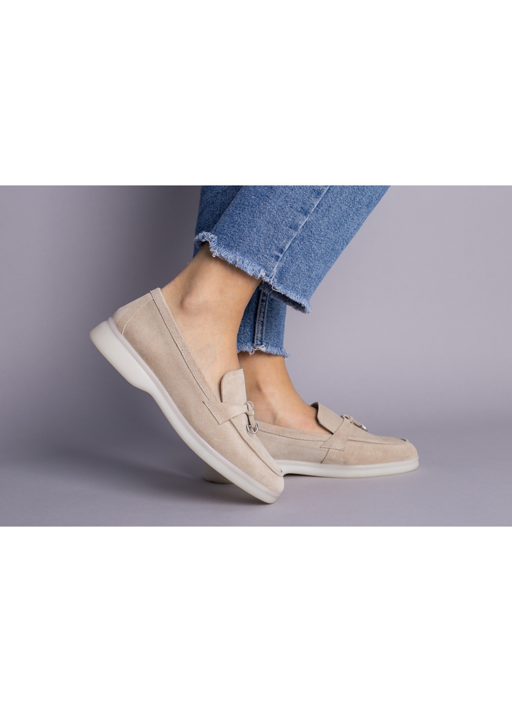 VZUTIK Замшеві жіночі лофери бежевий з натуральна шкіра, україна — (276978210)