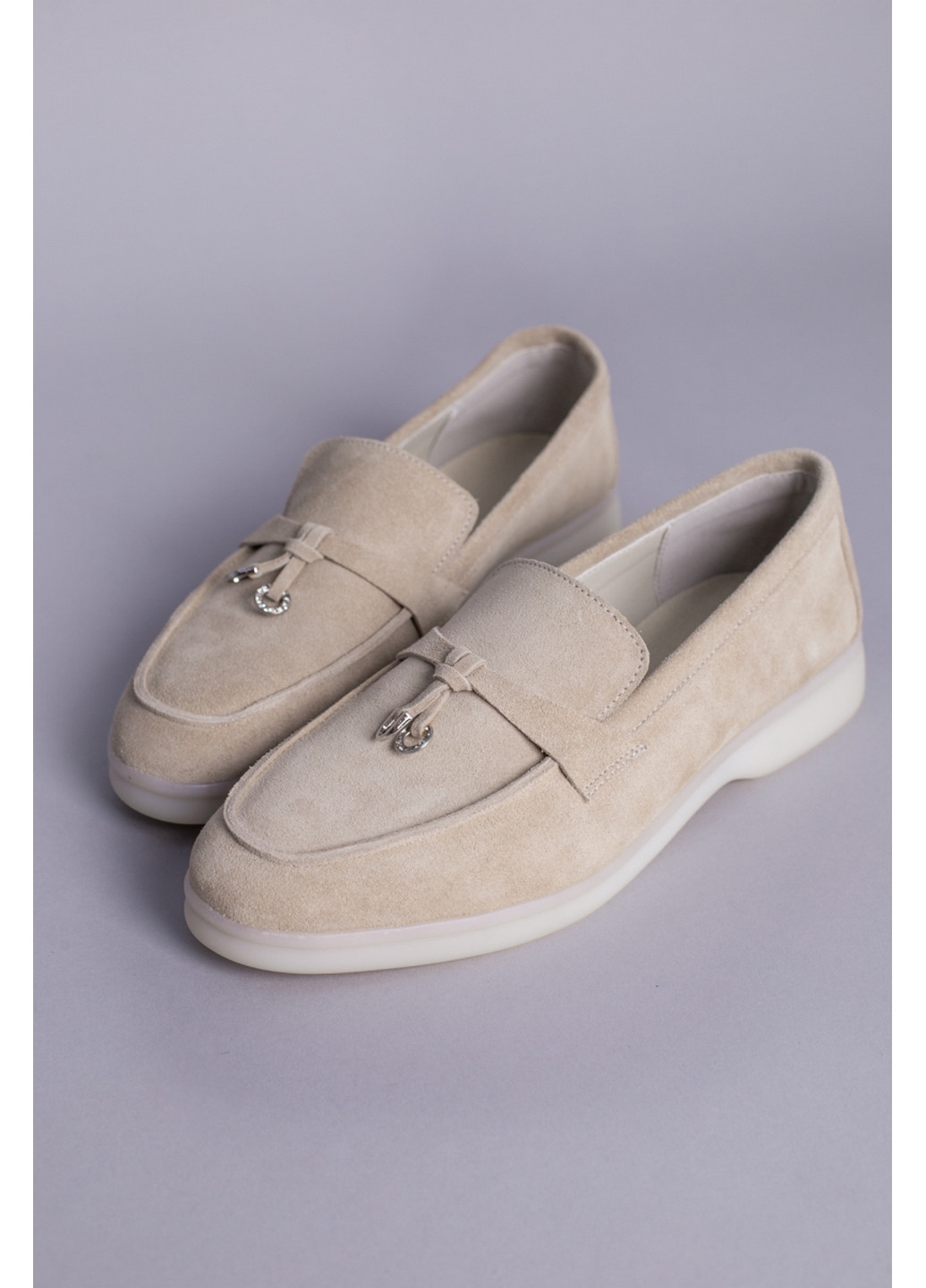 VZUTIK Замшеві жіночі лофери бежевий з натуральна шкіра, україна — (276985106)